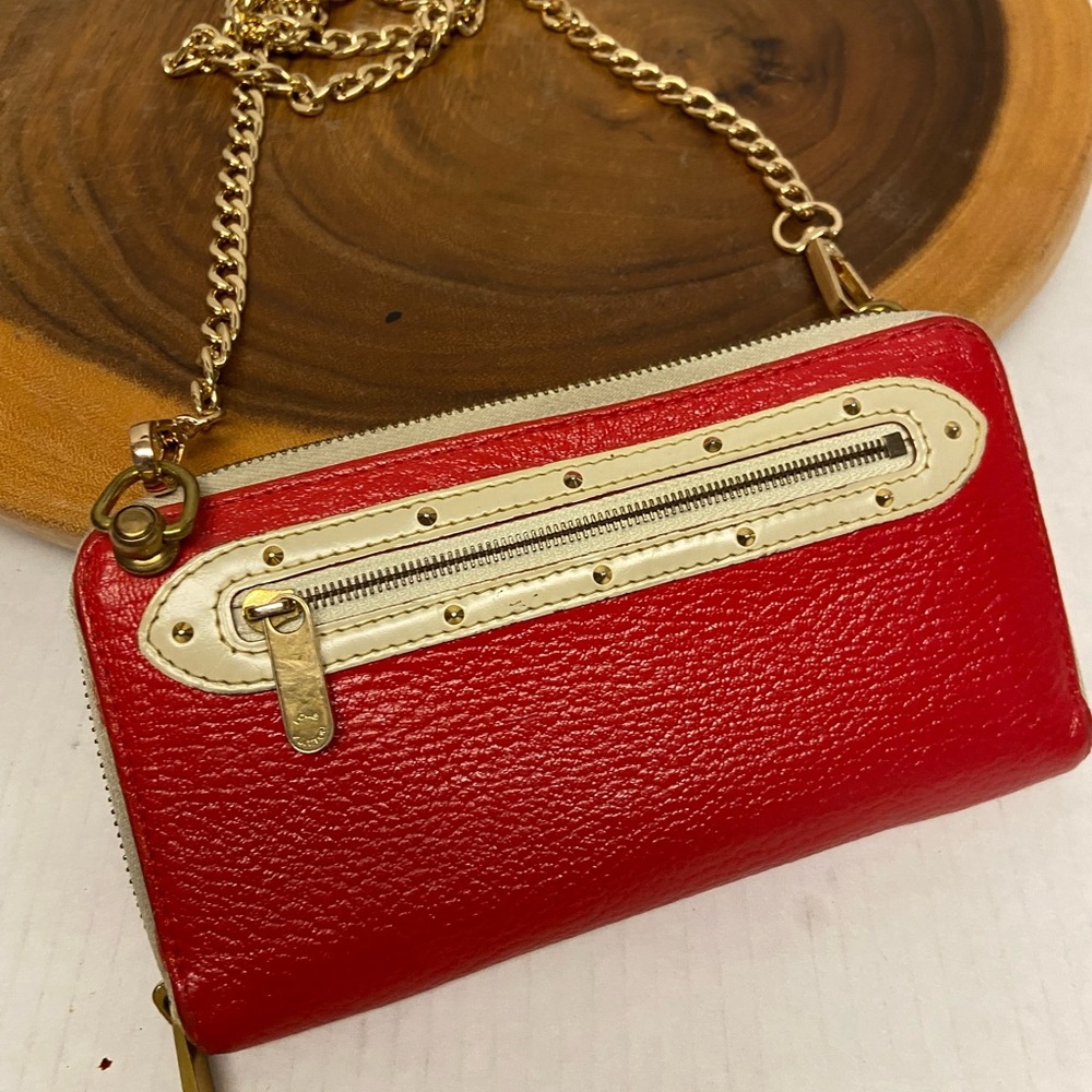 Louis Vuitton Dyed Red Zippered Wallet on A Chain